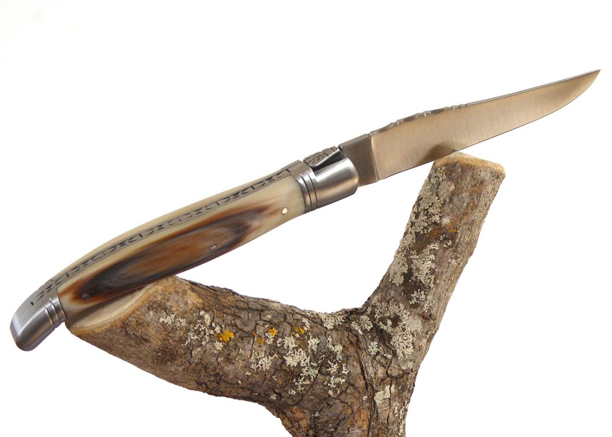 Blond horn - steel bolsters - Rounded Laguiole Knives - Laguiole folding knife - Rounded edition   Handle made with Blond Horn T