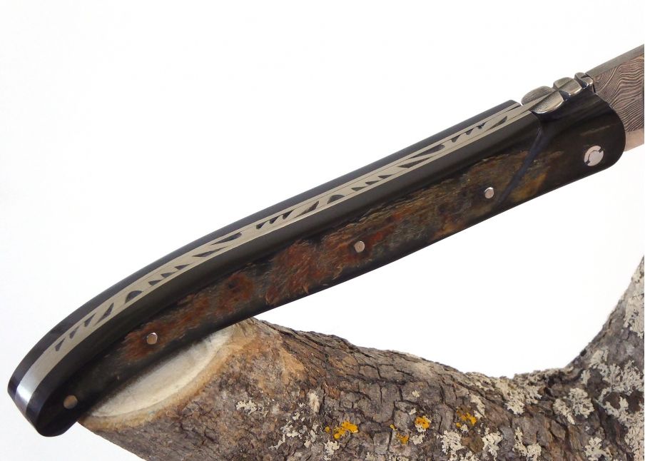Lame damas - Corne de Bison - Laguiole Collection «Sauvage» - Couteau pliant de prestige - collection sauvage   Manche en Corne 