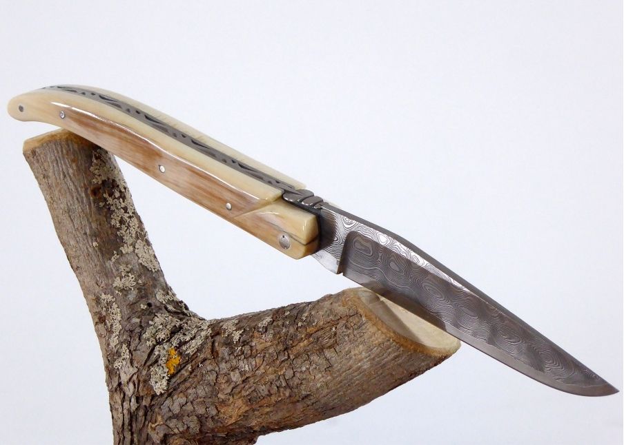 Damascus blade - Mammoth ivory - Laguiole «Savage» Collection - Couteau pliant de prestige - collection sauvage   Manche en Ivoi