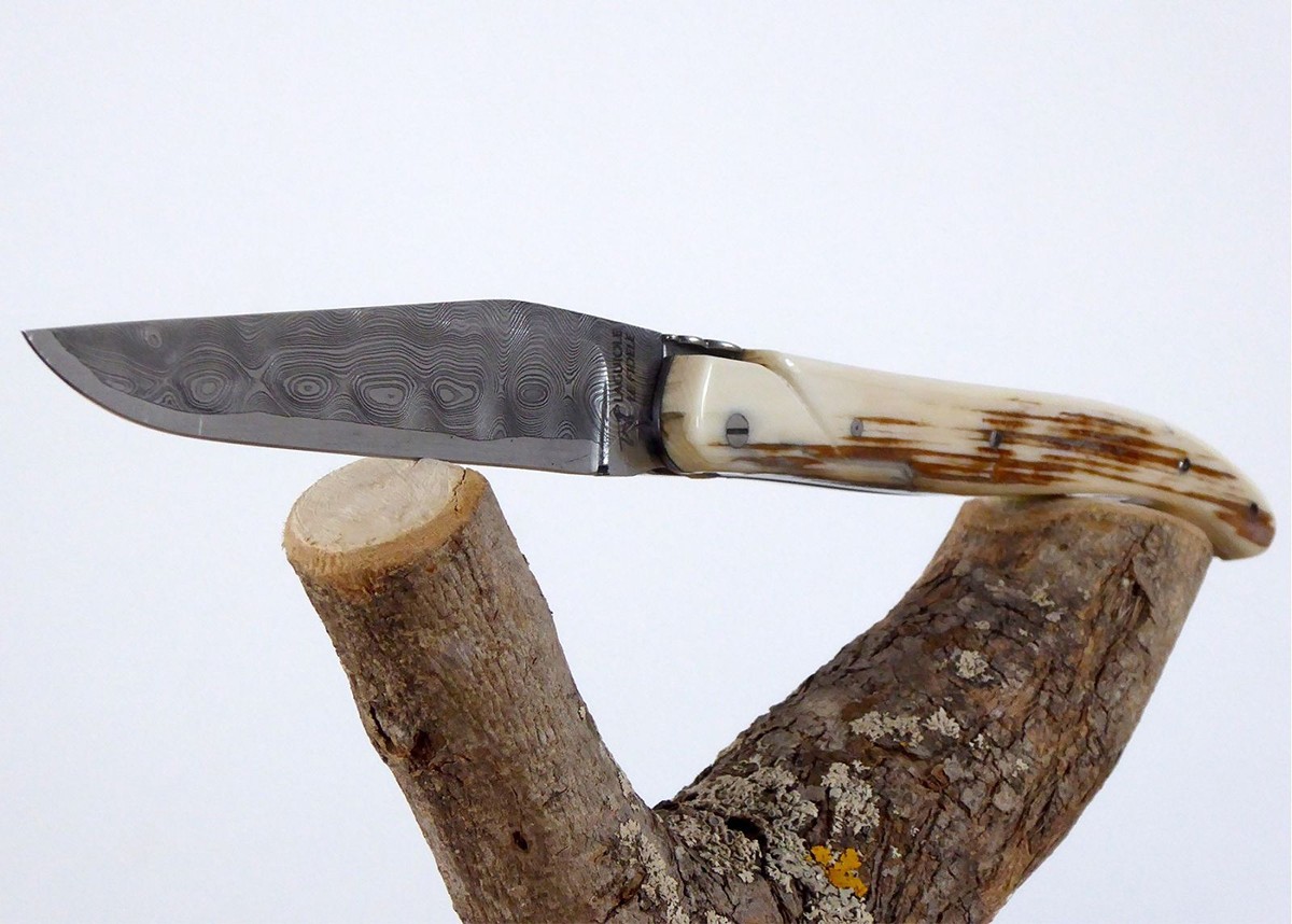 Damascus blade - Mammoth ivory - Laguiole «Savage» Collection - Couteau pliant de prestige - collection sauvage   Manche en Ivoi