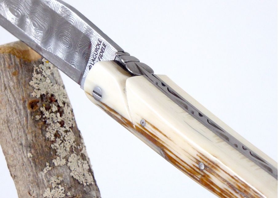 Damascus blade - Mammoth ivory - Laguiole «Savage» Collection - Couteau pliant de prestige - collection sauvage   Manche en Ivoi