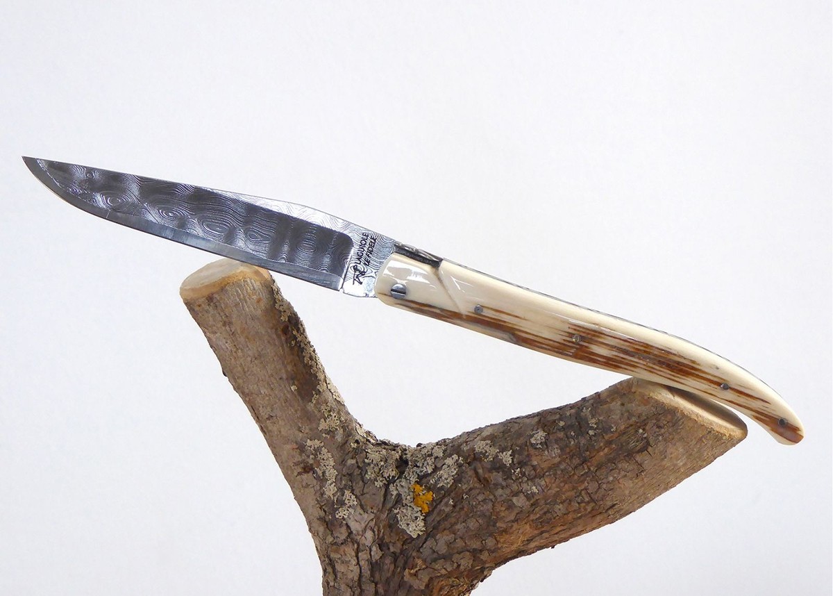 Damascus blade - Mammoth ivory - Laguiole «Savage» Collection - Couteau pliant de prestige - collection sauvage   Manche en Ivoi