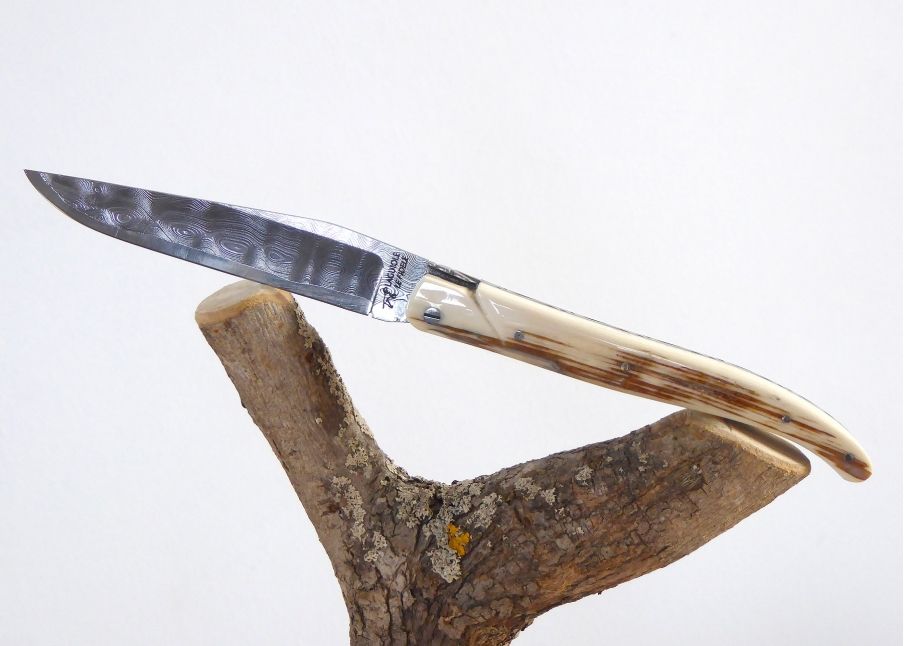 Damascus blade - Mammoth ivory - Laguiole «Savage» Collection - Couteau pliant de prestige - collection sauvage   Manche en Ivoi