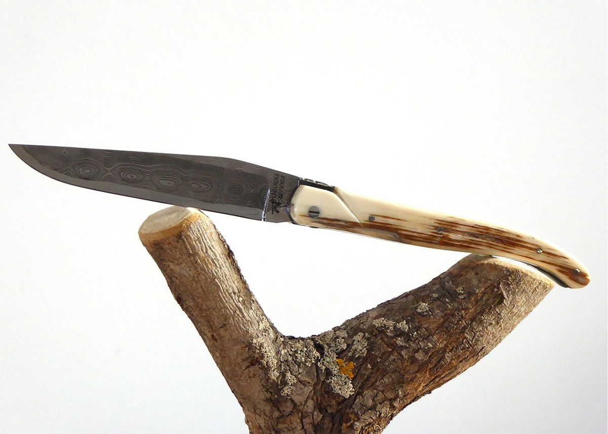 Damascus blade - Mammoth ivory - Laguiole «Savage» Collection - Couteau pliant de prestige - collection sauvage   Manche en Ivoi