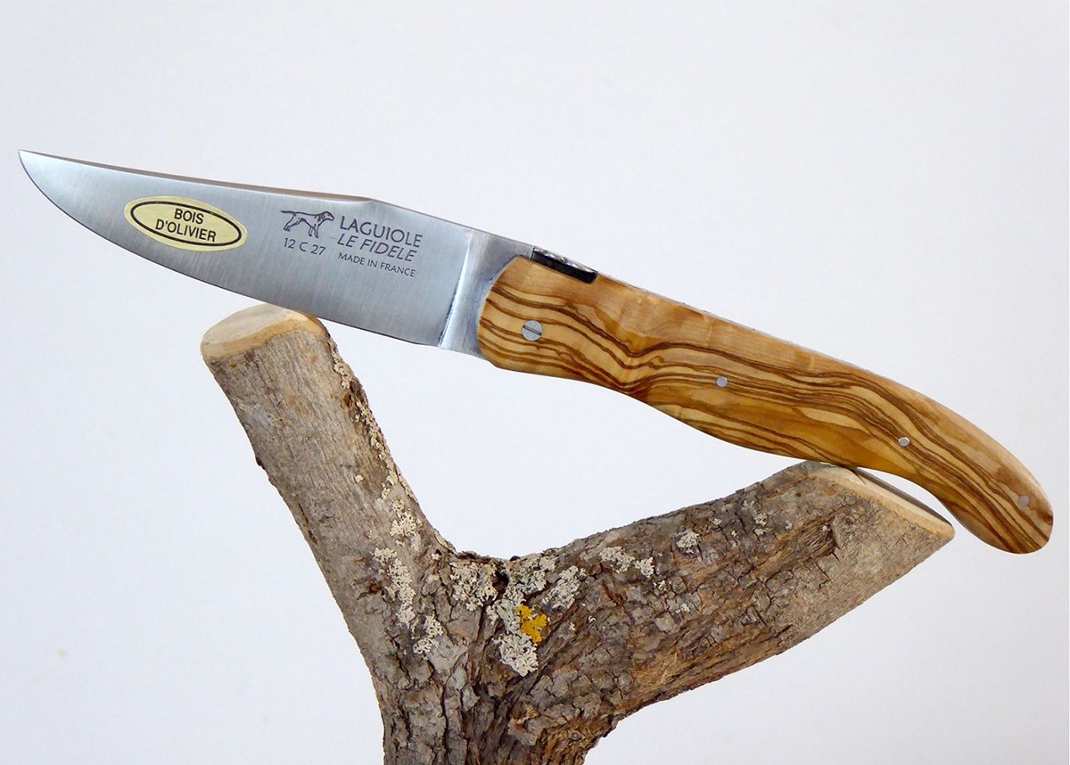 Olive wood - Hunting Knives - Laguiole hunting knife   Handle made with Olive Wood No bolster Classic Spring, Welded Bee Guilloc