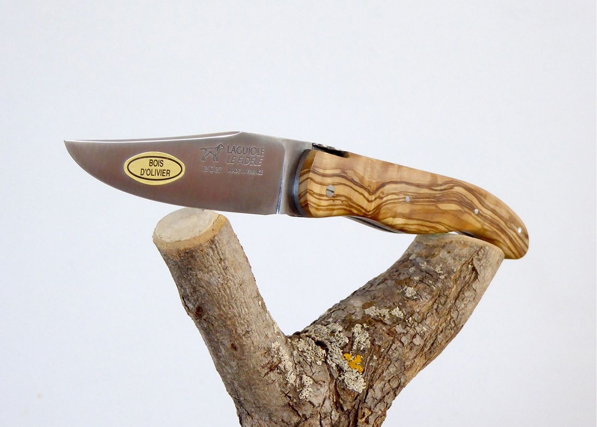 Olive wood - Hunting Knives - Laguiole hunting knife   Handle made with Olive Wood No bolster Classic Spring, Welded Bee Guilloc