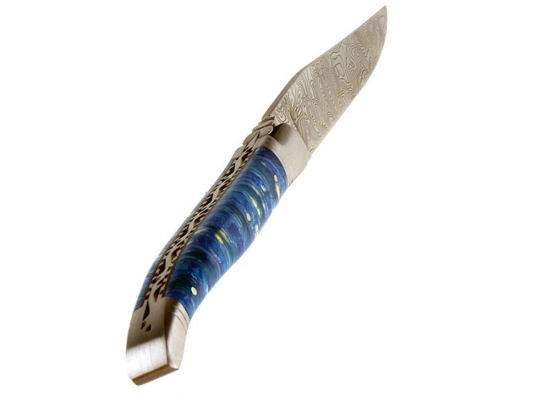 Blue tinted mammoth molar - Folding knives - Laguiole folding knife - Savage edition One off   Handle made with Mammoth molar - 