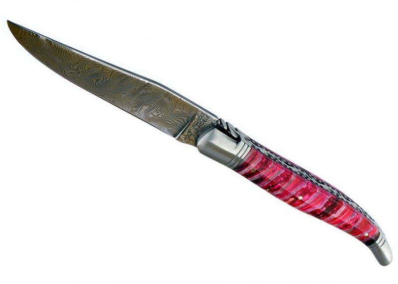Pink tinted mammoth molar - Folding knives - Laguiole folding knife - Savage edition One off   Handle made with Mammoth molar - 