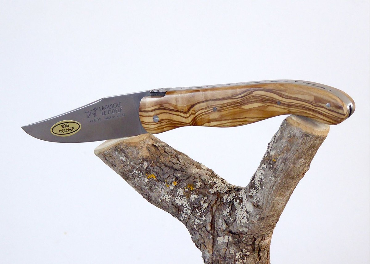 Olive wood - Hunting Knives - Laguiole hunting knife   Handle made with Olive Wood No bolster Classic Spring, Welded Bee Guilloc