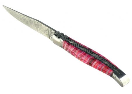 Molaire de Mammouth teinté rose - Couteaux pliants - Couteau pliant unique - collection sauvage   Manche en Molaire de Mammouth 