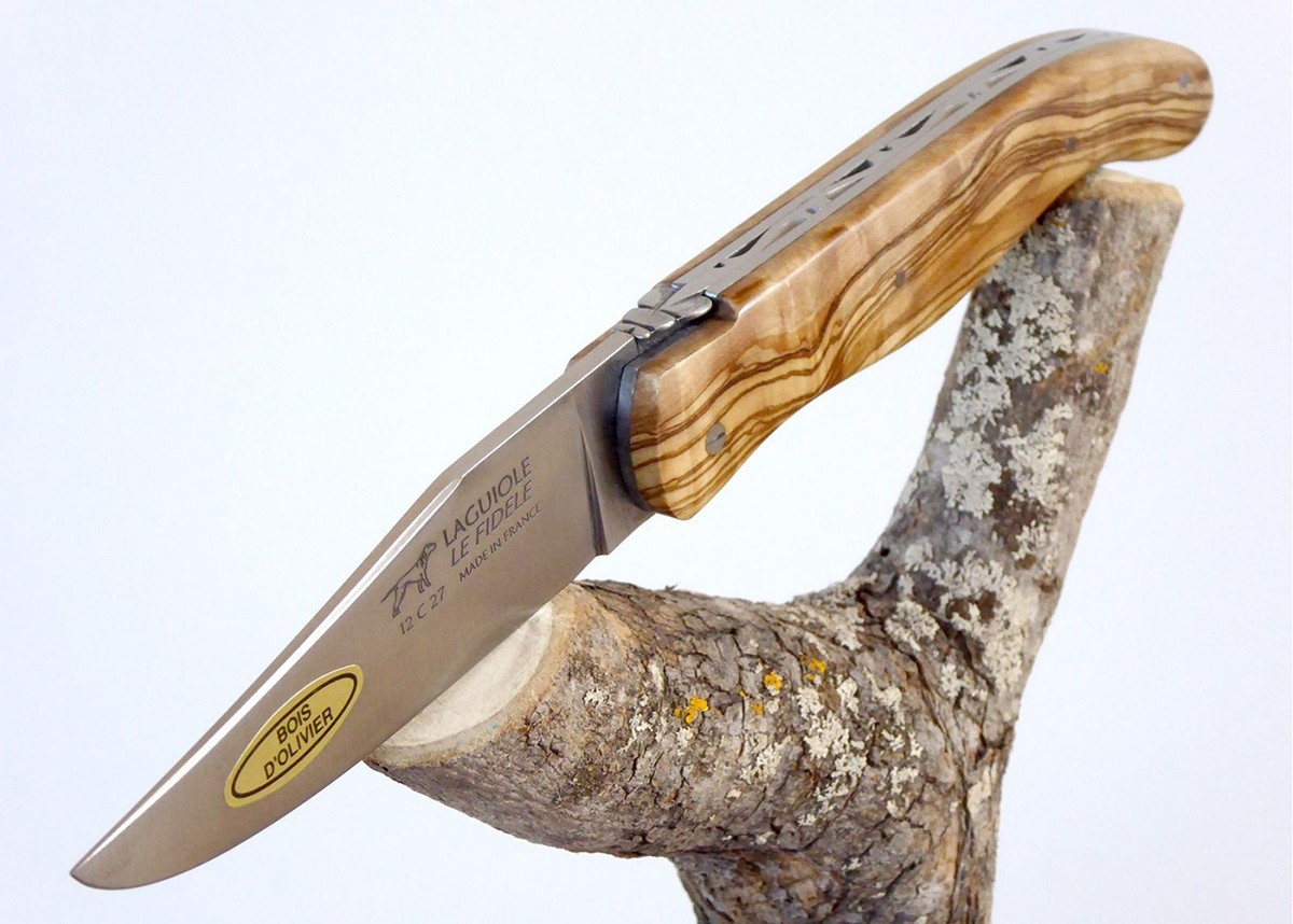 Olive wood - Hunting Knives - Laguiole hunting knife   Handle made with Olive Wood No bolster Classic Spring, Welded Bee Guilloc