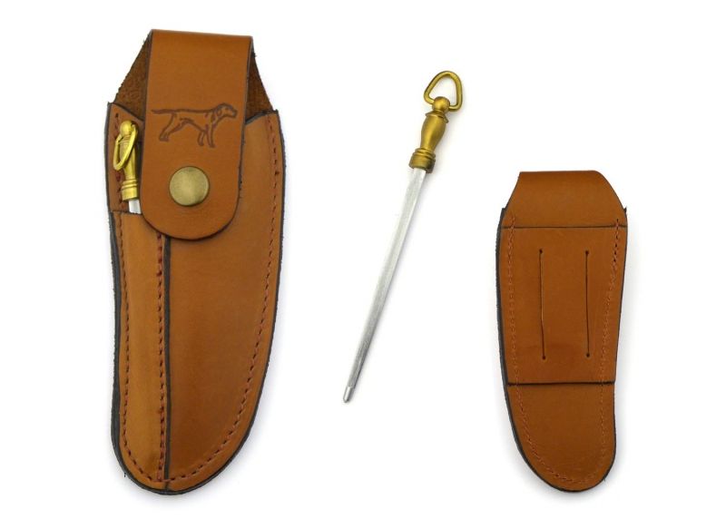 Brown for laguiole knife - with sharpening rifle - Accessories and engraving - Brown leather case with blade sharpening rifle fo