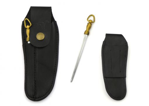 Étui cuir Laguiole avec fusil à affûter : rangement et entretien du couteau
