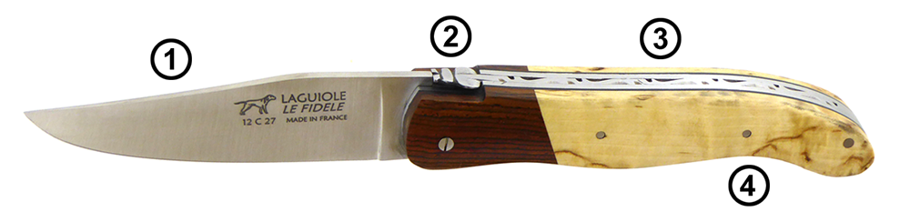 Laguiole hunting knife full handle: forged spring, hand guillochage, 12C27 stainless blade, built for outdoor use